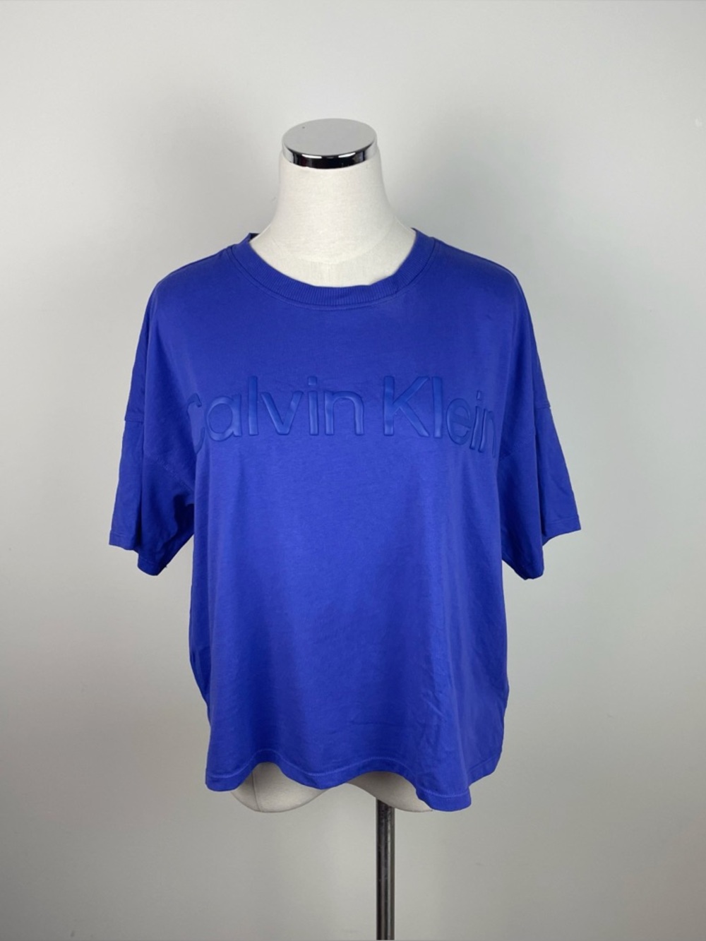 Calvin Klein Performance Solid Blue Puff Logo Short Sleeve Tee Shirt Top Women